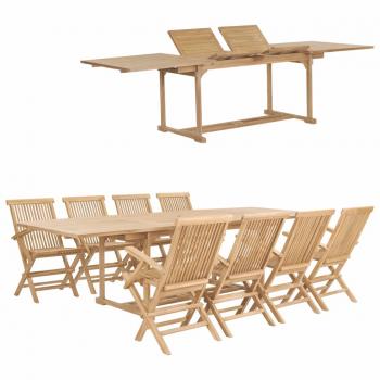 ARDEBO.de - 9-tlg. Garten-Essgruppe 180-280 x 100 x 75 cm Teak Massivholz