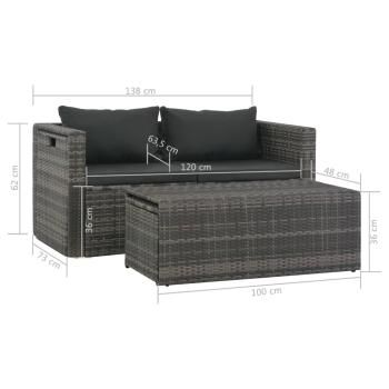 6-tlg. Garten-Lounge-Set mit Polstern Poly Rattan Grau