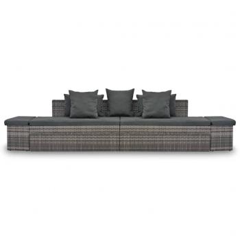 4-tlg. Garten-Sofagarnitur mit Kissen Grau Poly Rattan