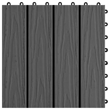 Terrassenfliesen 11 Stk. Tief Geprägt WPC 30x30cm 1 qm Schwarz