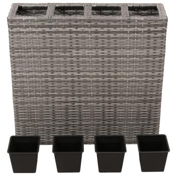 ARDEBO.de - Garten-Hochbeet mit 4 Töpfen Poly Rattan Grau 
