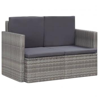 ARDEBO.de - 2-Sitzer-Gartensofa mit Auflagen Grau Poly Rattan