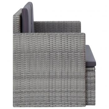 2-Sitzer-Gartensofa mit Auflagen Grau Poly Rattan