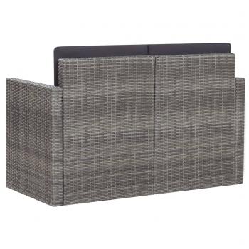 2-Sitzer-Gartensofa mit Auflagen Grau Poly Rattan