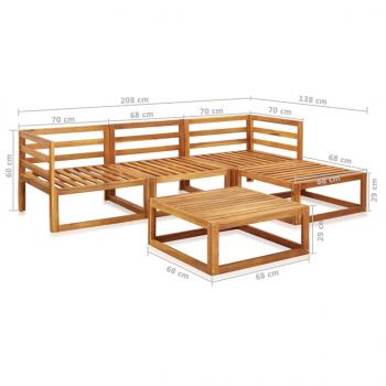 5-tlg. Garten-Lounge-Set mit Auflagen Massivholz Akazie