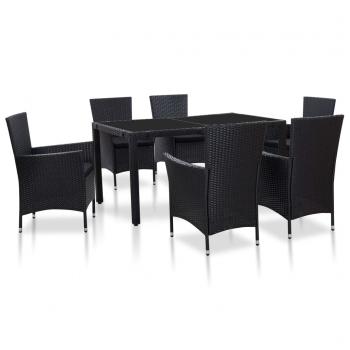 ARDEBO.de - 7-tlg. Garten-Essgruppe Poly Rattan Schwarz 