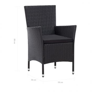 7-tlg. Garten-Essgruppe Poly Rattan Schwarz 