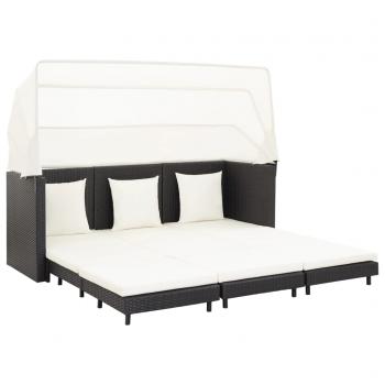 ARDEBO.de - Ausziehbares 3-Sitzer-Schlafsofa mit Dach Poly Rattan Schwarz