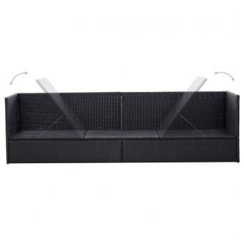 Garten-Sofabett mit Kissen Poly Rattan Schwarz