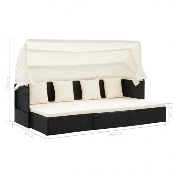 Garten-Sonneninsel mit Dach Schwarz Poly Rattan
