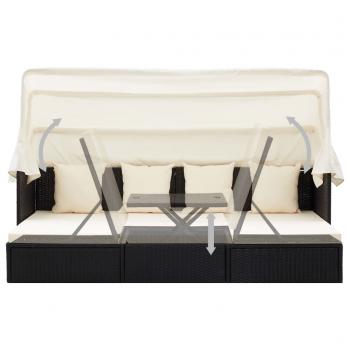 Garten-Sonneninsel mit Dach Schwarz Poly Rattan