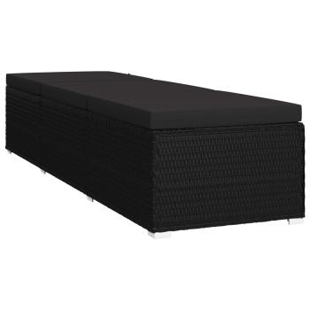 ARDEBO.de - Sonnenliege mit Auflage und Teetisch Poly Rattan Schwarz