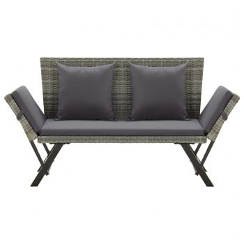 Gartenbank mit Auflagen 176 cm Grau Poly Rattan