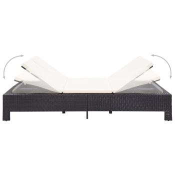 2-Personen-Sonnenliege mit Auflage Schwarz Poly Rattan