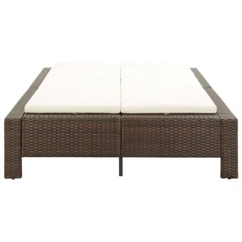 2-Personen-Sonnenliege mit Auflage Braun Poly Rattan