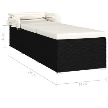 ARDEBO.de - Sonnenliege mit Sonnenschutz und Auflagen Poly Rattan Cremeweiß