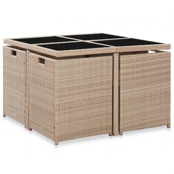 5-tlg. Garten-Essgruppe mit Auflagen Poly Rattan Beige