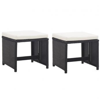 ARDEBO.de - Gartenhocker 2 Stk. mit Sitzkissen Poly Rattan Schwarz