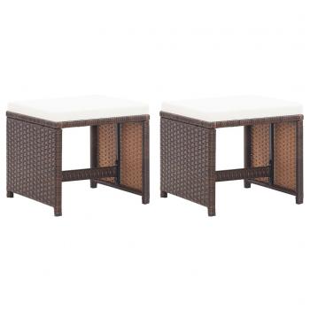 ARDEBO.de - Gartenhocker 2 Stk. mit Sitzkissen Poly Rattan Braun