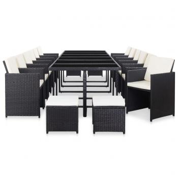 17-tlg. Garten-Essgruppe mit Auflagen Poly Rattan Schwarz