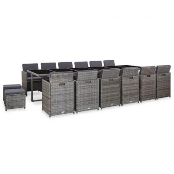 ARDEBO.de - 17-tlg. Garten-Essgruppe mit Auflagen Poly Rattan Grau
