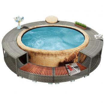 ARDEBO.de - Whirlpool-Umrandung Grau Poly Rattan