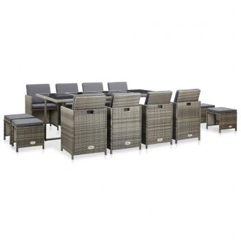 ARDEBO.de - 13-tlg. Garten-Essgruppe mit Auflagen Poly Rattan Grau