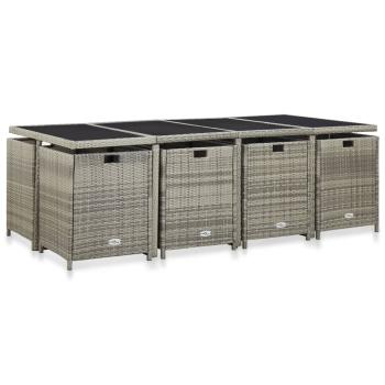 13-tlg. Garten-Essgruppe mit Auflagen Poly Rattan Grau