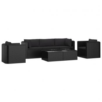 ARDEBO.de - 7-tlg. Garten-Lounge-Set mit Auflagen Poly Rattan Schwarz