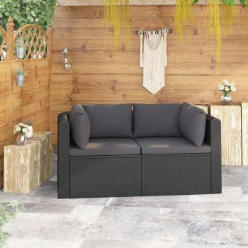 ARDEBO.de - 2-tlg. Garten-Sofagarnitur mit Auflagen Poly Rattan Schwarz