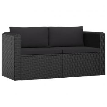 2-tlg. Garten-Sofagarnitur mit Auflagen Poly Rattan Schwarz