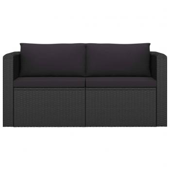 2-tlg. Garten-Sofagarnitur mit Auflagen Poly Rattan Schwarz