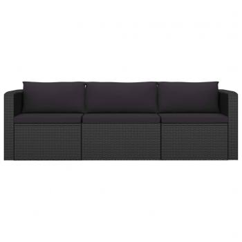 3-tlg. Garten-Sofagarnitur mit Auflagen Poly Rattan Schwarz