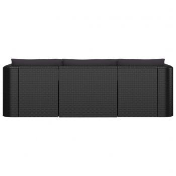 3-tlg. Garten-Sofagarnitur mit Auflagen Poly Rattan Schwarz
