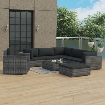 ARDEBO.de - 8-tlg. Garten-Lounge-Set mit Auflagen Poly Rattan Grau