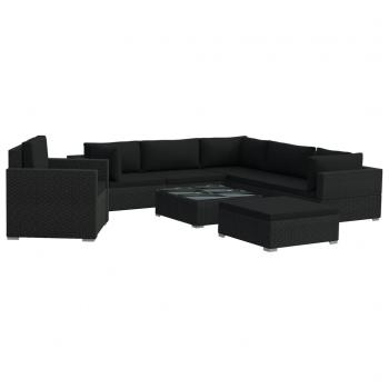8-tlg. Garten-Lounge-Set mit Auflagen Poly Rattan Schwarz