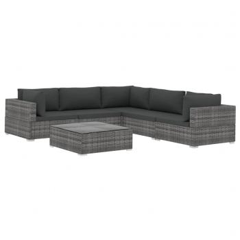 6-tlg. Garten-Lounge-Set mit Auflagen Poly Rattan Grau