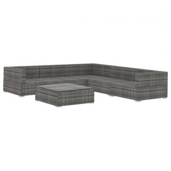 6-tlg. Garten-Lounge-Set mit Auflagen Poly Rattan Grau