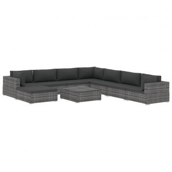 9-tlg. Garten-Lounge-Set mit Auflagen Poly Rattan Grau