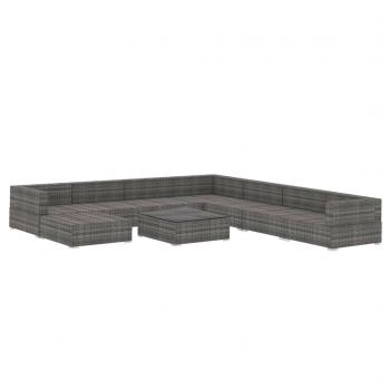 9-tlg. Garten-Lounge-Set mit Auflagen Poly Rattan Grau