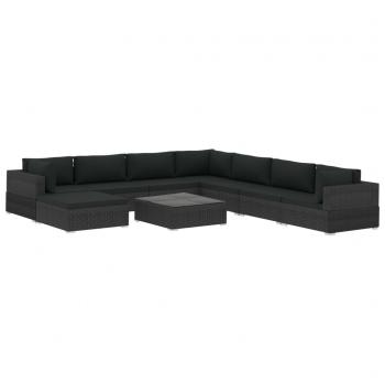 9-tlg. Garten-Lounge-Set mit Auflagen Poly Rattan Schwarz