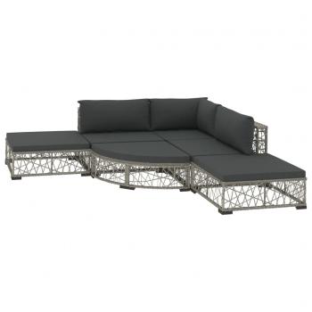 6-tlg. Garten-Lounge-Set mit Kissen Poly Rattan Grau