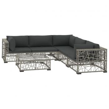 6-tlg. Garten-Lounge-Set mit Auflagen Poly Rattan Grau