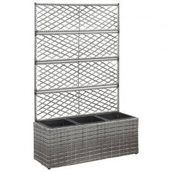 ARDEBO.de - Hochbeet mit Rankgitter 3 Töpfe 83×30×130cm Poly Rattan Grau