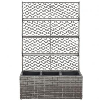Hochbeet mit Rankgitter 3 Töpfe 83×30×130cm Poly Rattan Grau