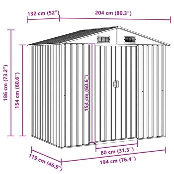 Gartenschuppen Anthrazit Stahl 204 x 132 x 186 cm