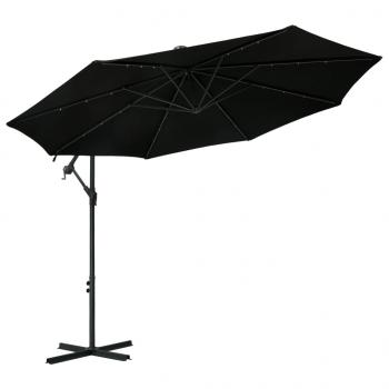 Ampelschirm mit LED-Leuchten und Stahlmast 300 cm Schwarz