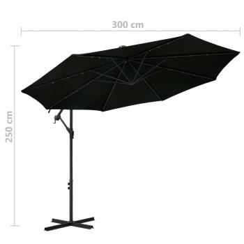 Ampelschirm mit LED-Leuchten und Stahlmast 300 cm Schwarz