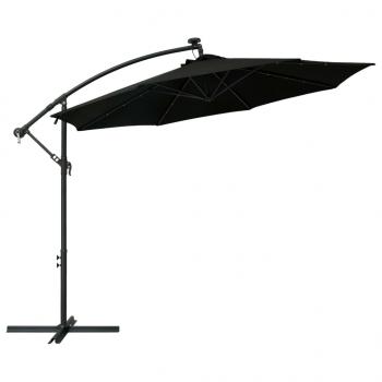 Ampelschirm mit LED-Leuchten und Stahlmast 300 cm Schwarz