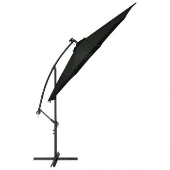 Ampelschirm mit LED-Leuchten und Stahlmast 300 cm Schwarz